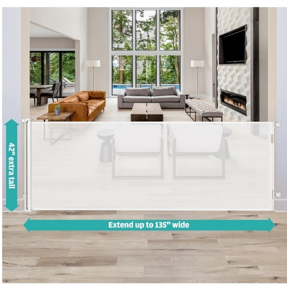 135" Wide x 42" Extra Tall Retractable Gate for Dogs Extra Wide - Picture 3 of 4